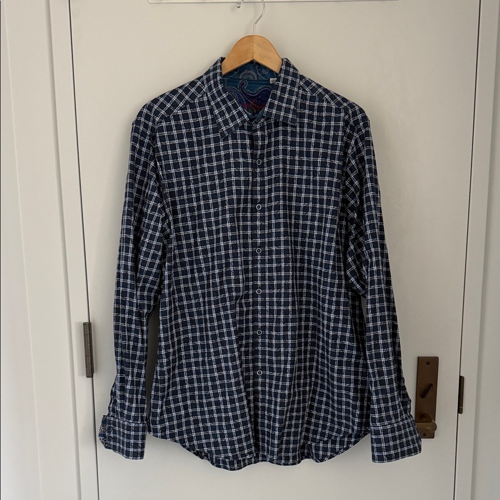 Robert Graham Classic Fit Blue/White Button Down XL w/Accent Color Cuff/Collar